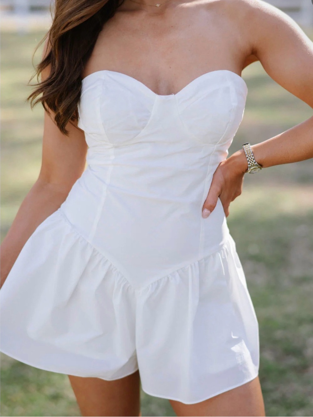 White Strapless Romper Dress